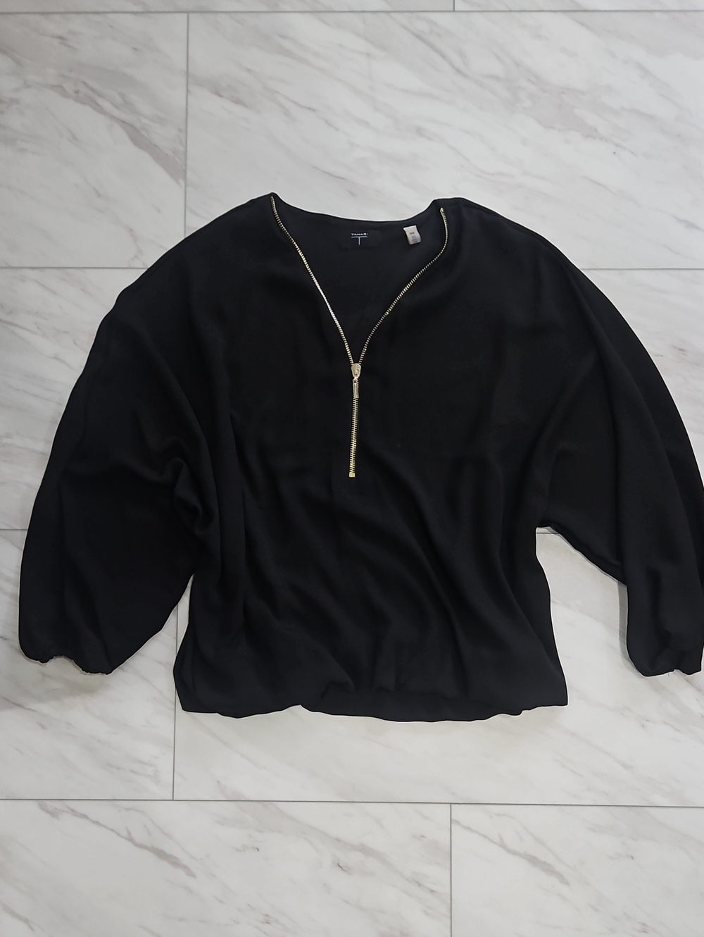 Tahari Black Blouse with Gold Zip Detail